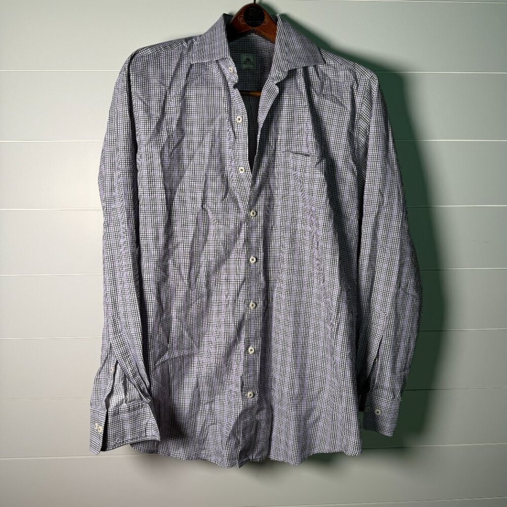 Peter Millar Summer Long Sleeve Button Down Shirt Size Large Purple White Black